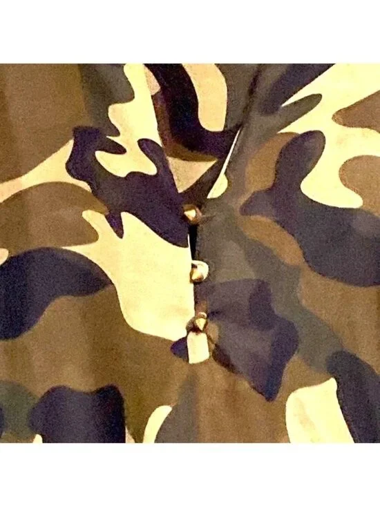 Forever 21 Medium Brown Black Camo Sleeveless Chiffon Blouse Grunge Utility Core - Picture 9 of 12